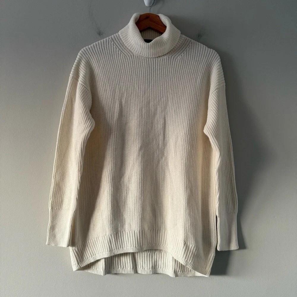 J Crew Ribbed Turtleneck Sweater‎ Womens XS Relaxed Ivory Knit Pullover BB427